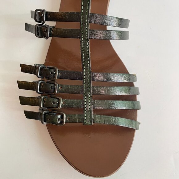 J. Crew Gladiator Sandals Made in Italy Dark Green Leather Strappy Size 9 - Picture 5 of 13